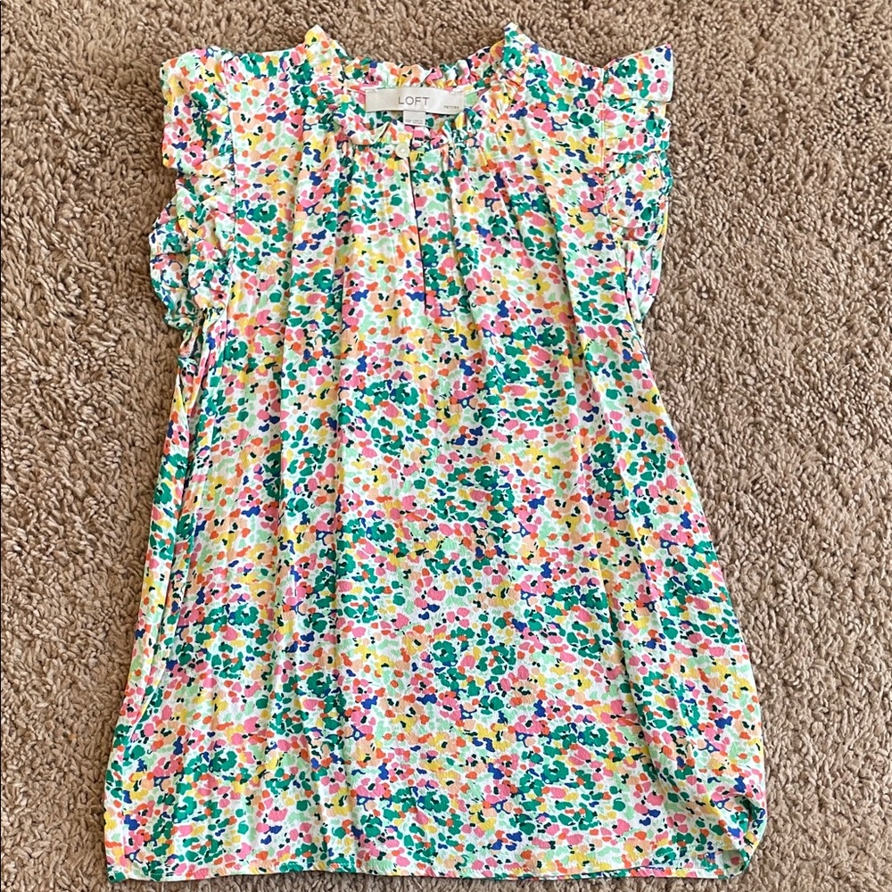 LOFT Multicolor Floral Ruffle Top